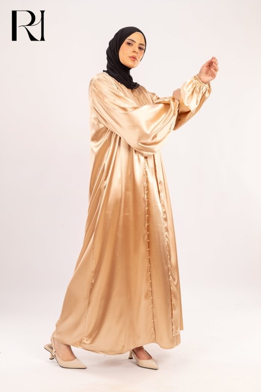 Golden Mirage Satin Radiance in Effortless Flow - Ruehaya