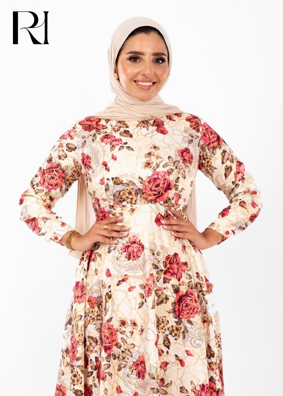 Golden Rose Garden Modest Maxi Dress - Ruehaya