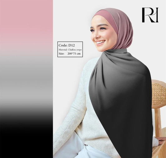 Grace in Every Shade Gradient Black & Pink Chiffon Crepe Scarf - Ruehaya