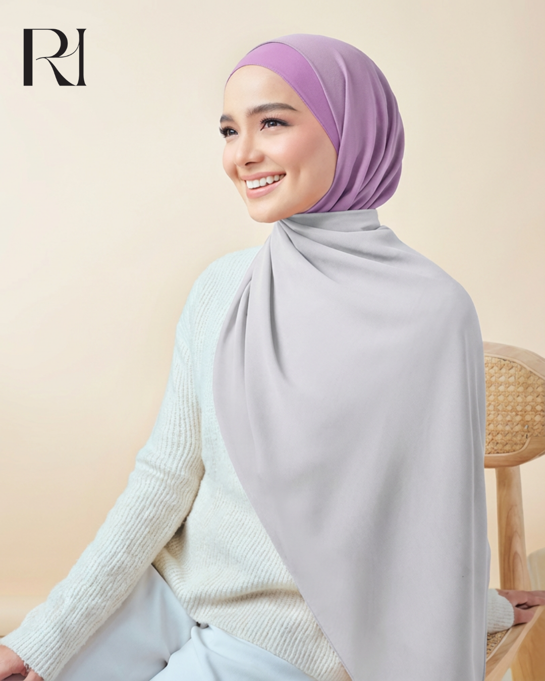 Gradient gray and purple Chiffon Crepe Hijab - Ruehaya