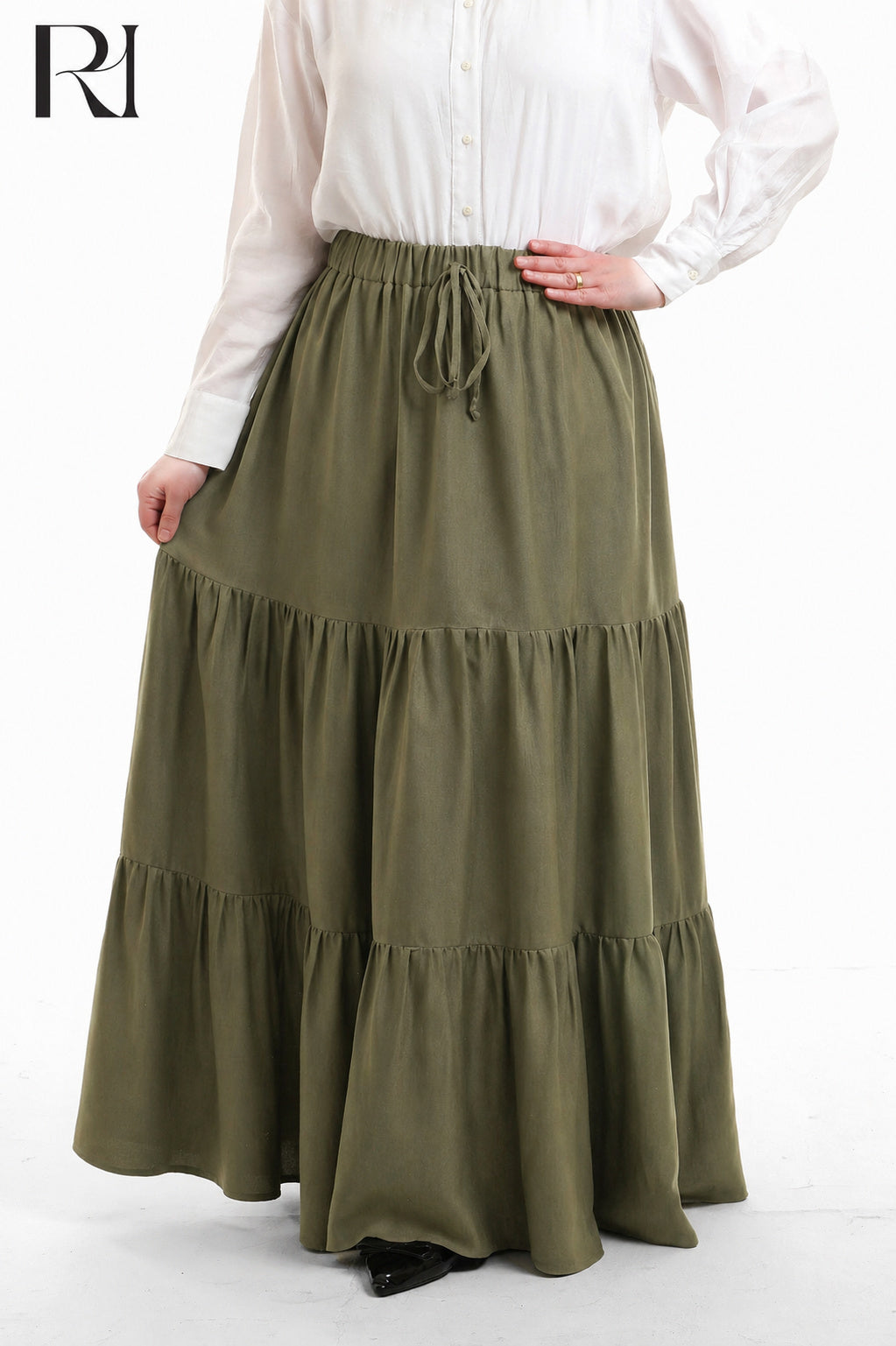 Dina Linen Blend Maxi Skirt - Olive Green