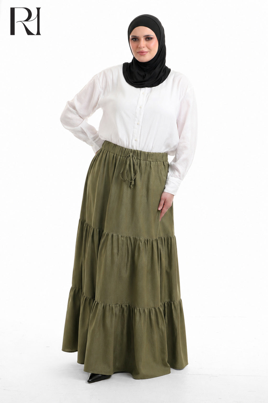 Dina Linen Blend Maxi Skirt - Olive Green