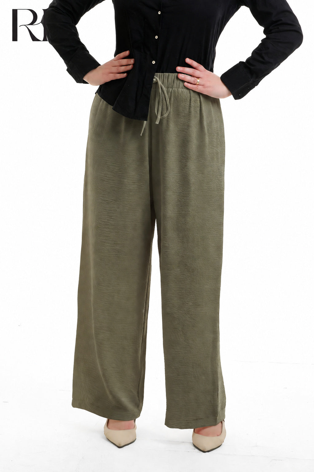 Nyla Linen Blend Trousers - Olive Green