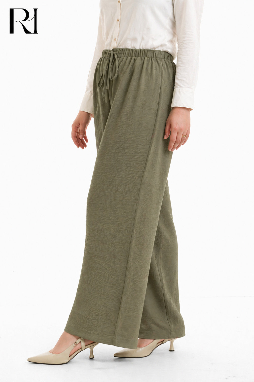Nyla Linen Blend Trousers - Olive Green