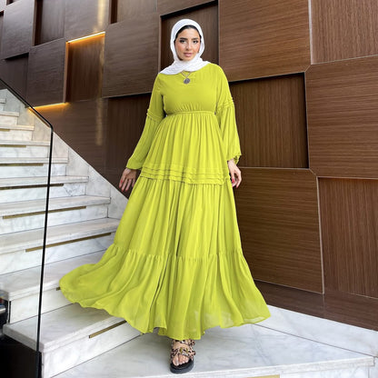Hader Classic Long Sleeve Yellow Chiffon Dress - Ruehaya