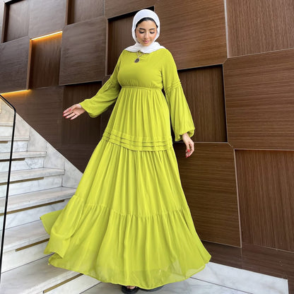 Hader Classic Long Sleeve Yellow Chiffon Dress - Ruehaya