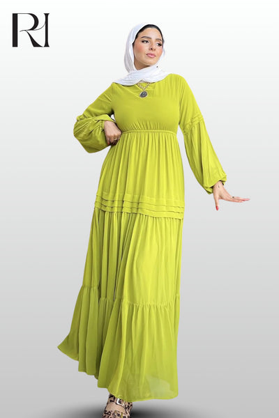 Classic Long Sleeve Yellow Chiffon Dress