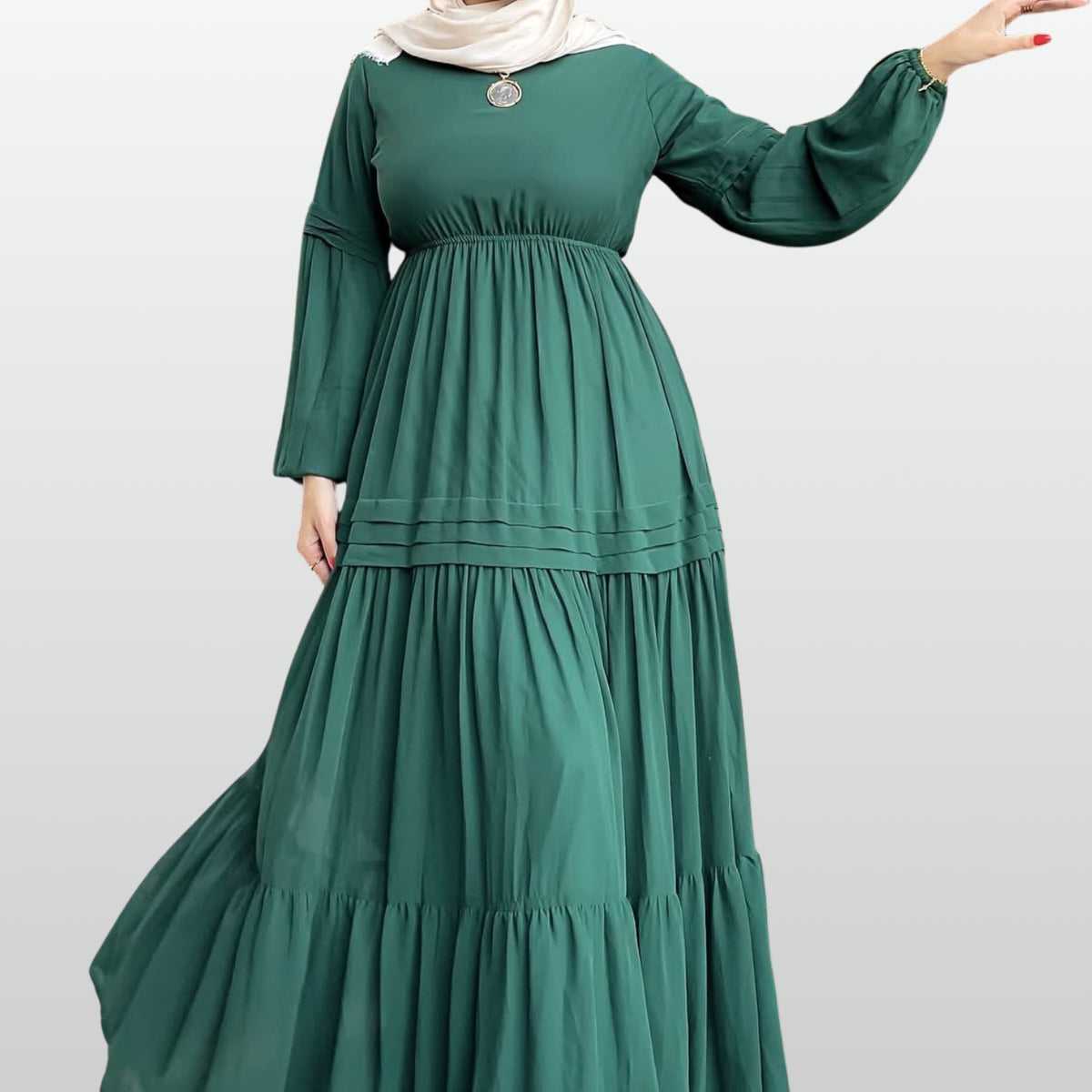 chinese dress ladies Classic Long Sleeve Chiffon Green Dress