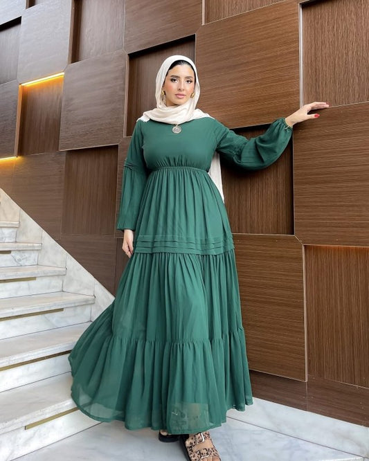 Hana Classic Long Sleeve Chiffon Green Dress - Ruehaya