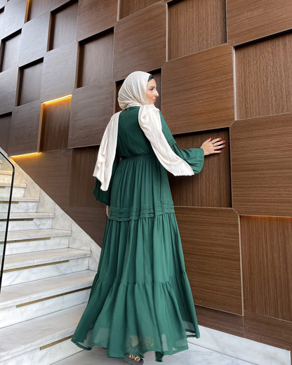 Hana Classic Long Sleeve Chiffon Green Dress - Ruehaya