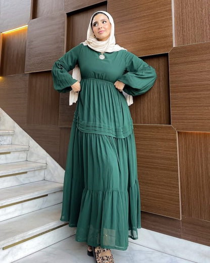 Hana Classic Long Sleeve Chiffon Green Dress - Ruehaya
