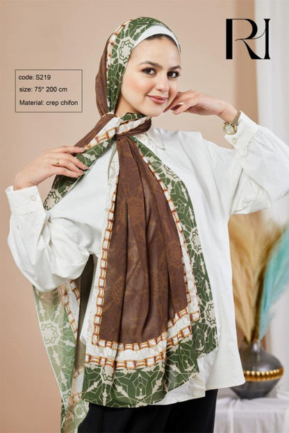 Islamic Geometric Print Chiffon Hijab Ruehaya Timeless Elegance - Ruehaya