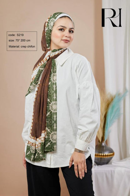 Islamic Geometric Print Chiffon Hijab Ruehaya Timeless Elegance - Ruehaya
