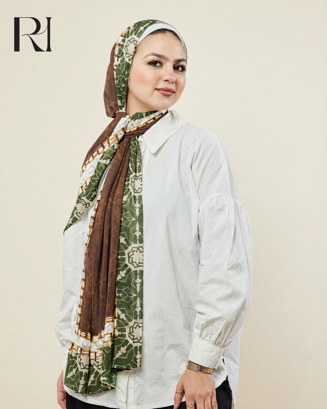 Islamic Geometric Print Chiffon Hijab Ruehaya Timeless Elegance - Ruehaya