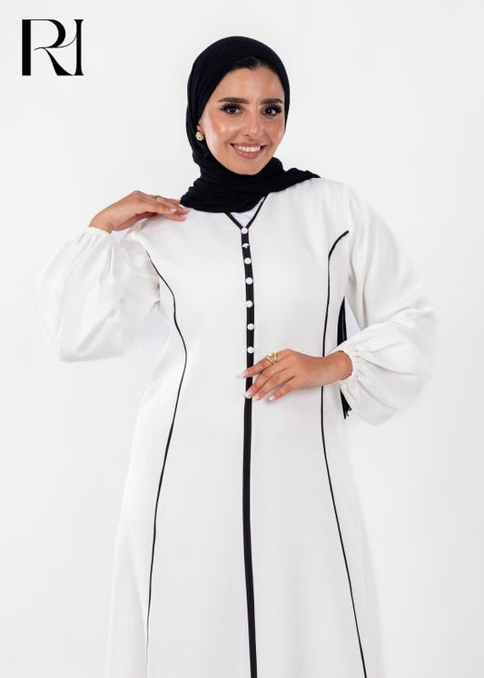 Ivory Noir Contrast Modest Maxi Dress - Ruehaya