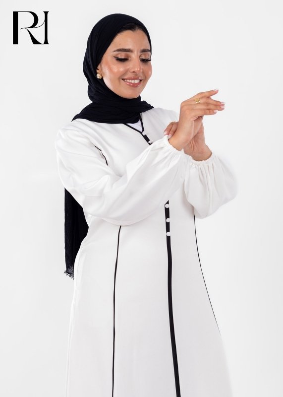 Ivory Noir Contrast Modest Maxi Dress - Ruehaya