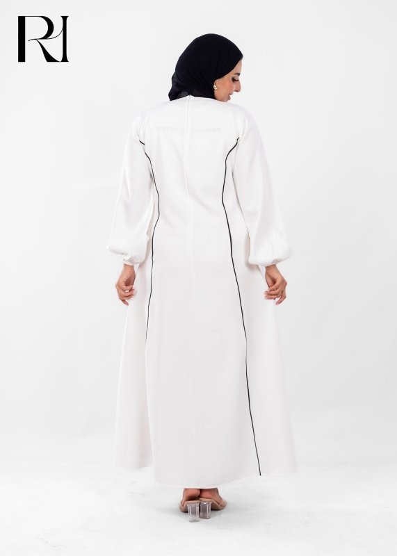Ivory Noir Contrast Modest Maxi Dress - Ruehaya