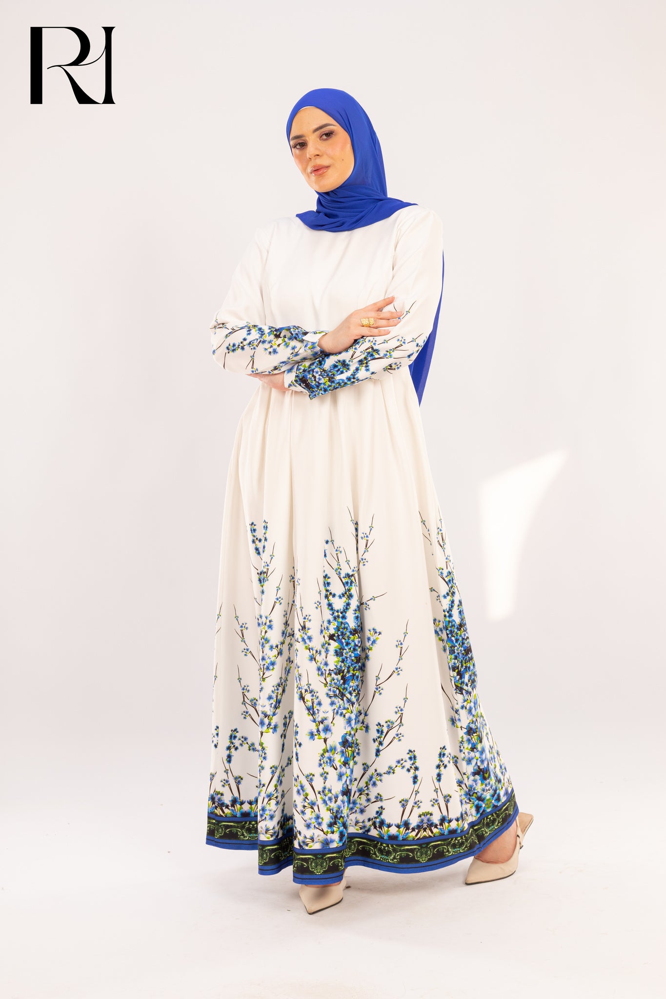 Jannah Sapphire Blossom Print Maxi Dress - Ruehaya