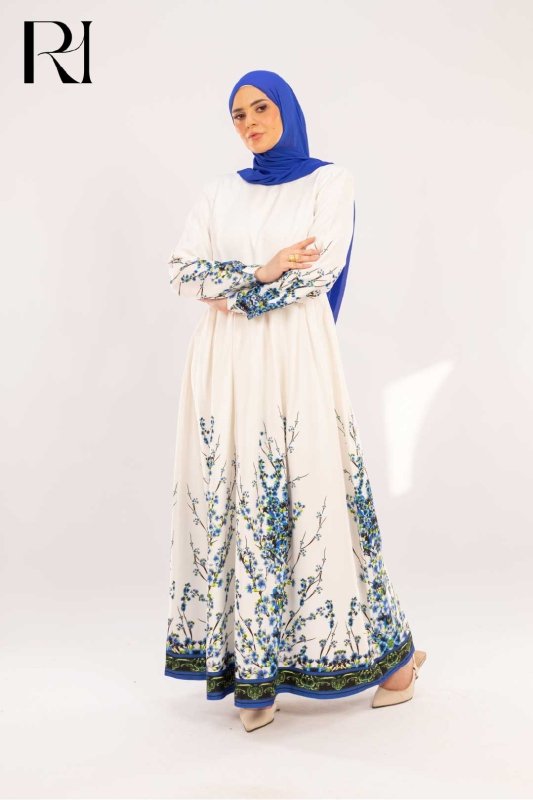 Jannah Sapphire Blossom Print Maxi Dress - Ruehaya