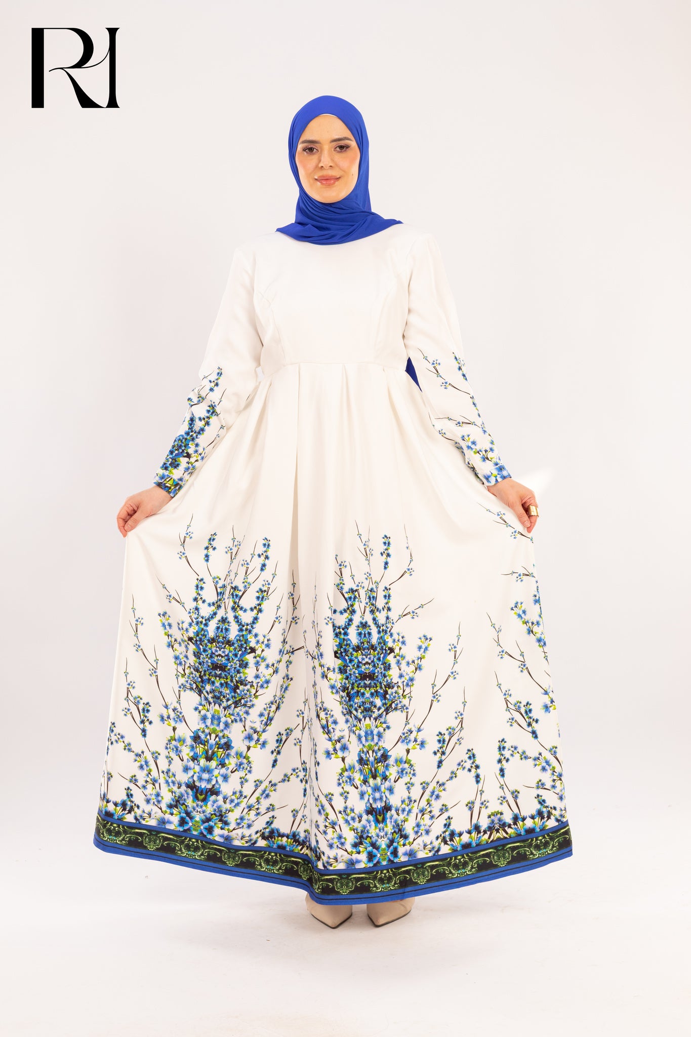 Jannah Sapphire Blossom Print Maxi Dress - Ruehaya