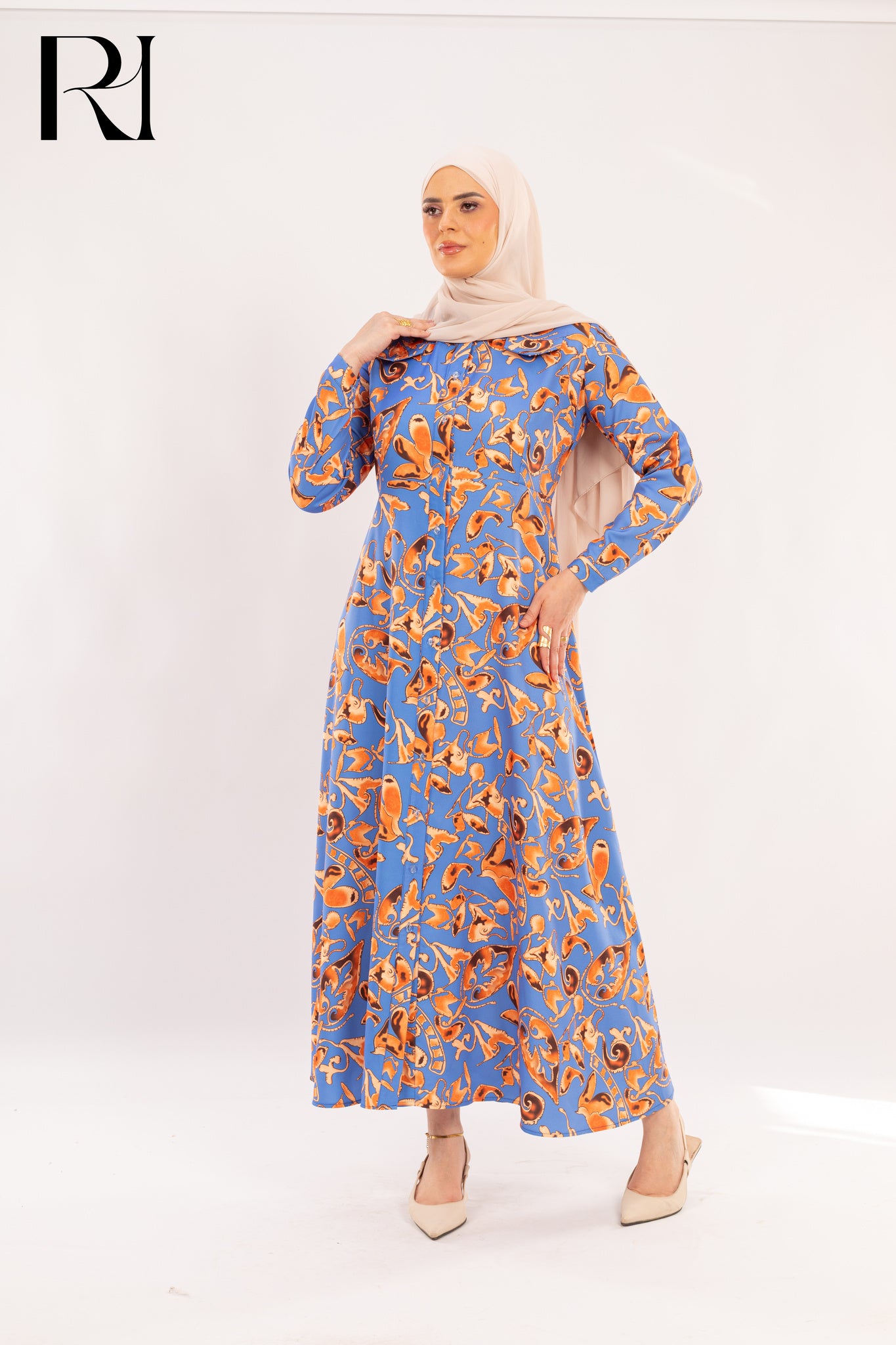 Laura Periwinkle & Orange Abstract Print Shirt Dress - Ruehaya