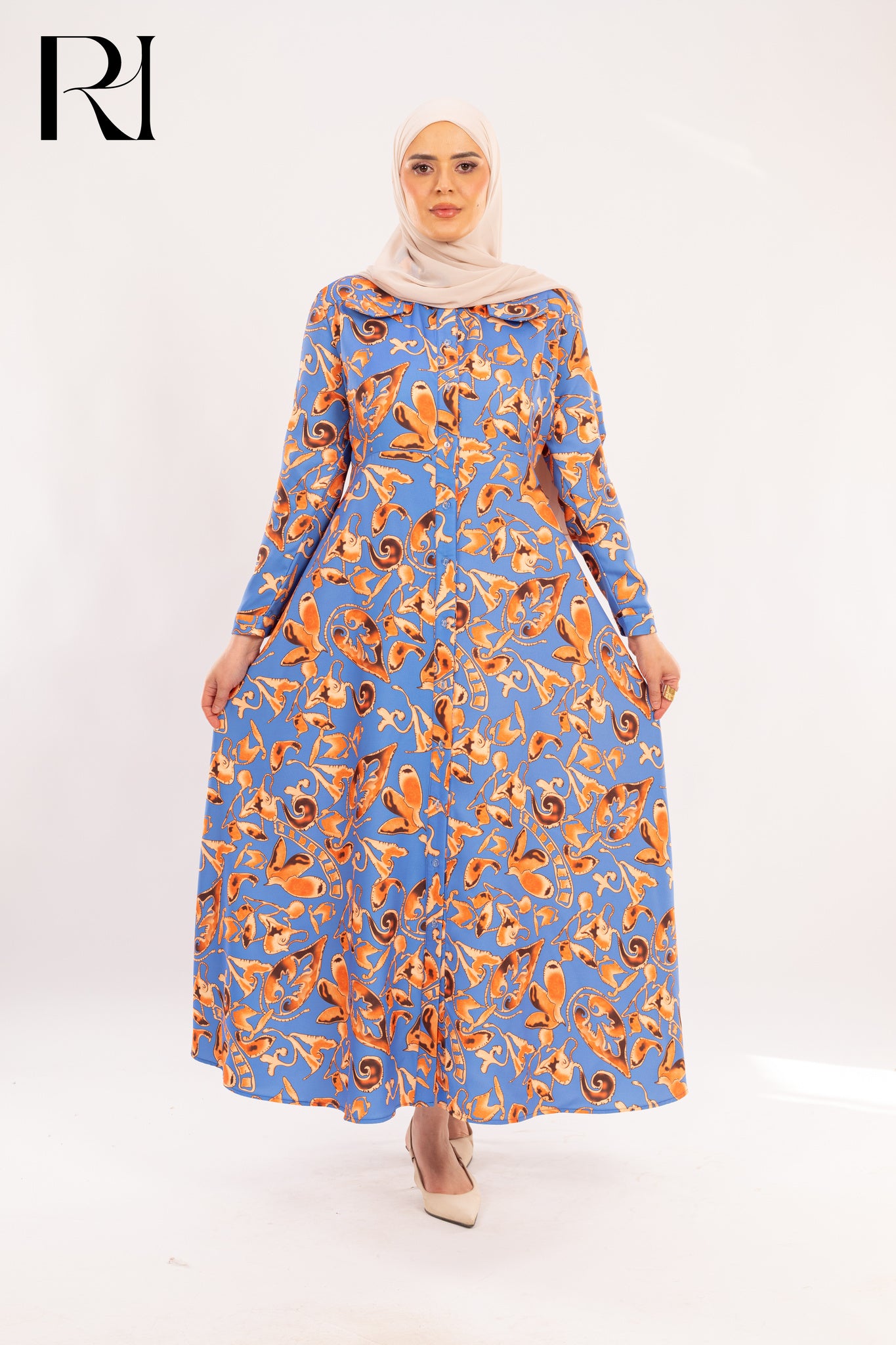 Laura Periwinkle & Orange Abstract Print Shirt Dress - Ruehaya