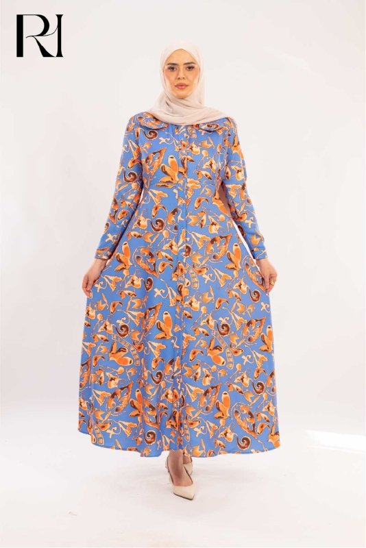Laura Periwinkle & Orange Abstract Print Shirt Dress - Ruehaya