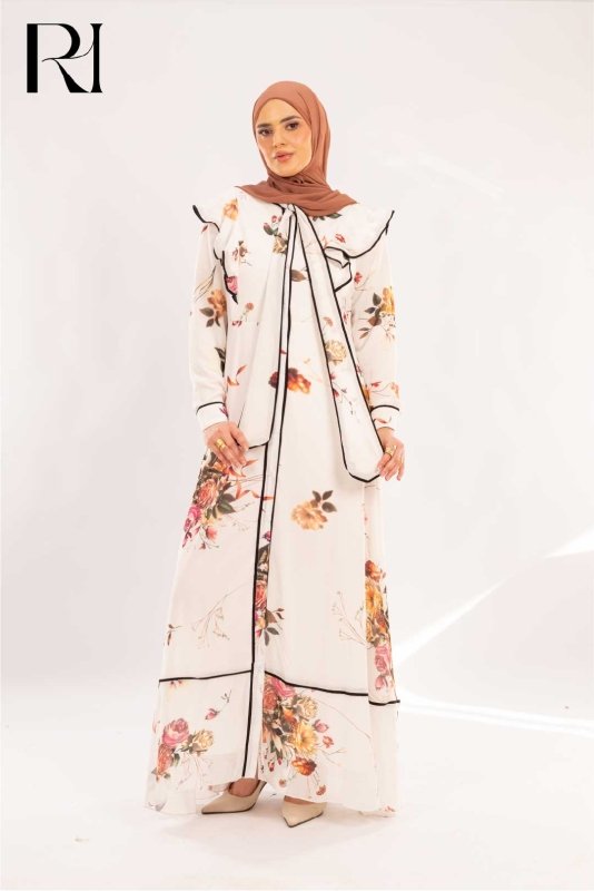 Layana Rose Print Ruffle & Piped Maxi Dress - Ruehaya