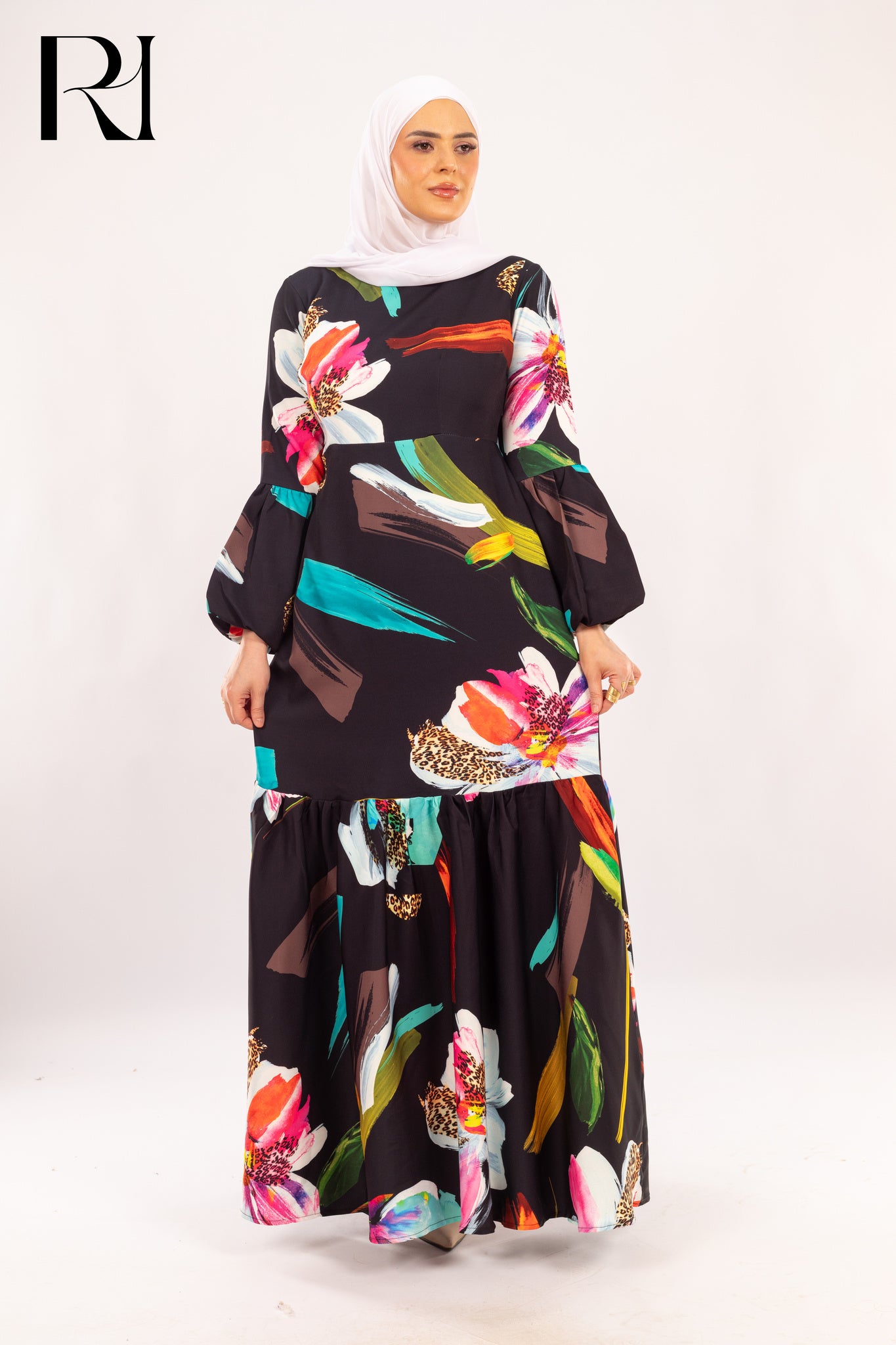 Leona Abstract Floral & Leopard Print Maxi Dress - Ruehaya