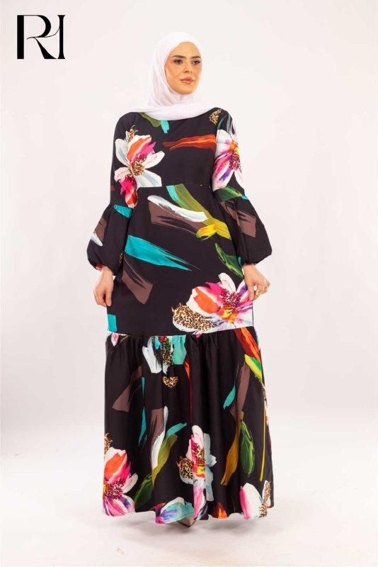 Leona Abstract Floral & Leopard Print Maxi Dress - Ruehaya