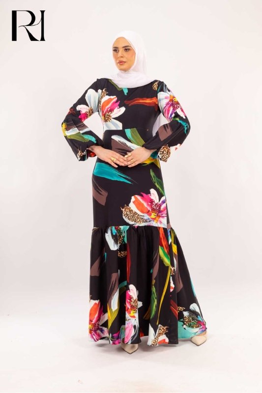 Leona Abstract Floral & Leopard Print Maxi Dress - Ruehaya