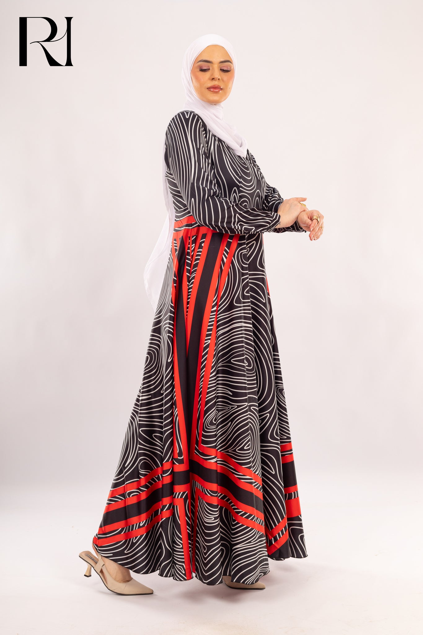 Lina Black & Red Modest Maxi Dress - Ruehaya