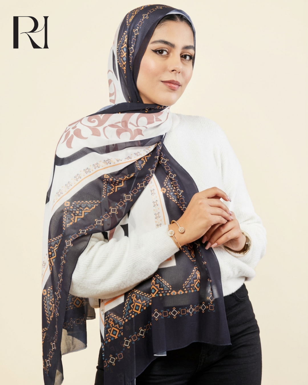 Luxury Crepe Chiffon Hijab Ruehaya Elegant Printed Scarf - Ruehaya