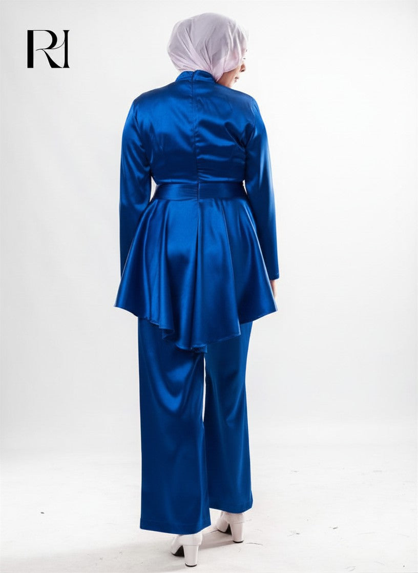 Farah Satin Two Piece Set - Navy Blue
