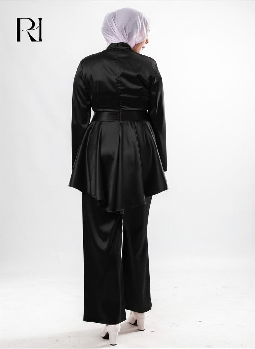 Farah Satin Two Piece Set - Black