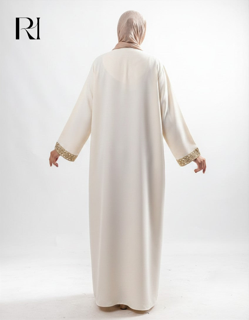 Amira Heritage Soft Crepe Abaya Set – Off White