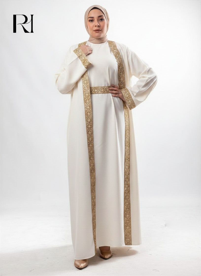 Amira Heritage Soft Crepe Abaya Set – Off White