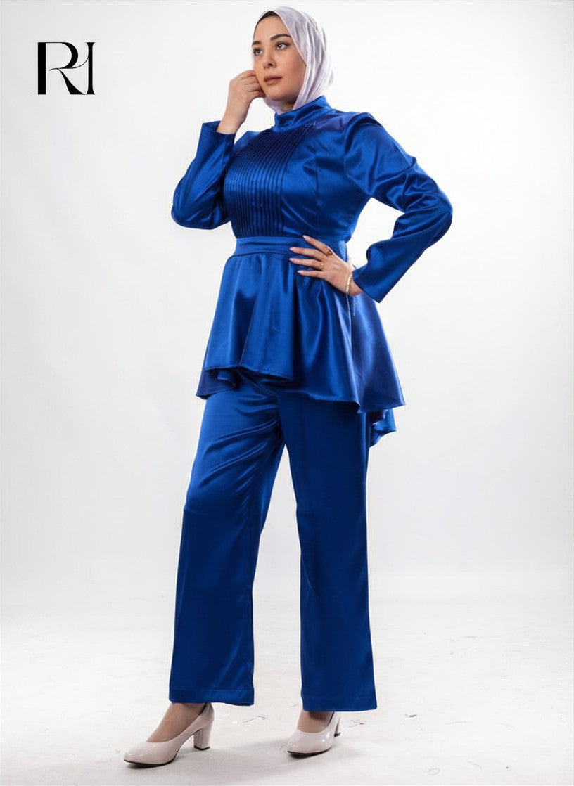 Farah Satin Two Piece Set - Navy Blue