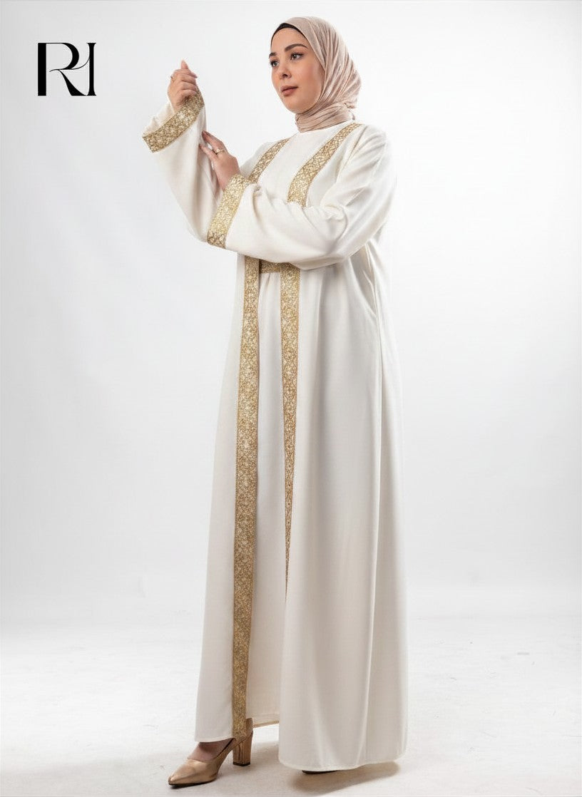 Amira Heritage Soft Crepe Abaya Set – Off White