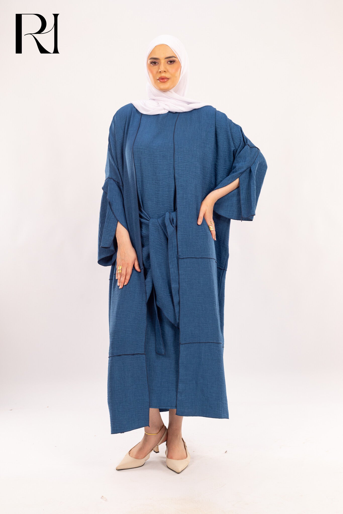 Denim Blue Two-Piece Modest Dress Set Denim Blue / US 4