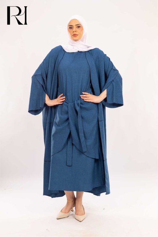Maya Denim Blue Two - Piece Modest Dress Set - Ruehaya