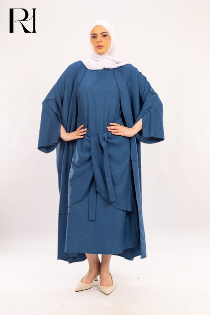 Maya Denim Blue Two - Piece Modest Dress Set - Ruehaya
