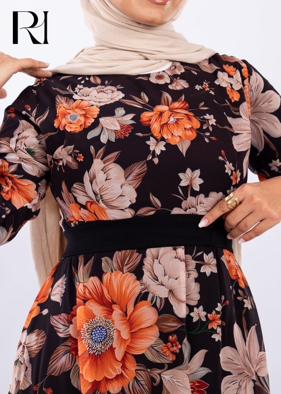 Midnight Bloom Elegance Modest Maxi Dress - Ruehaya
