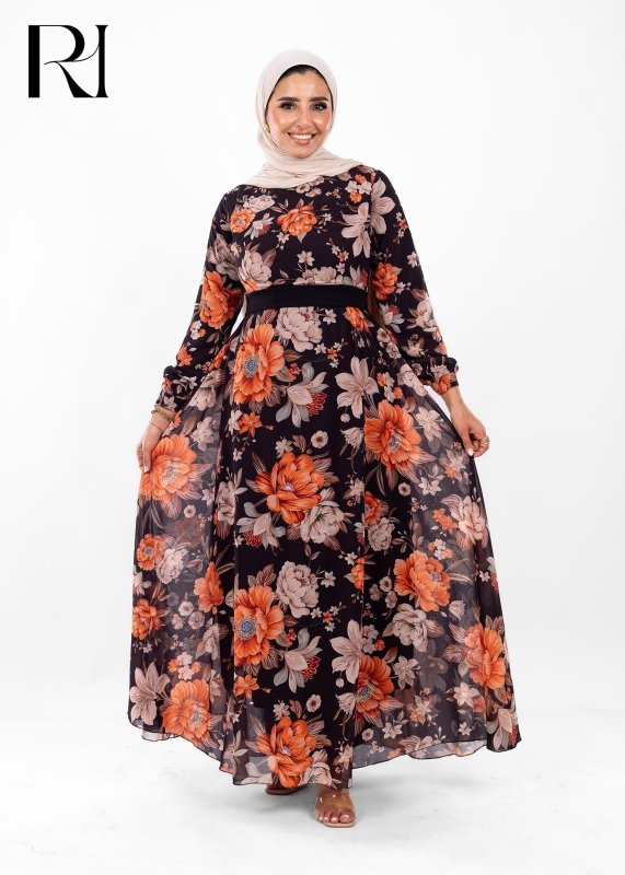 Midnight Bloom Elegance Modest Maxi Dress - Ruehaya