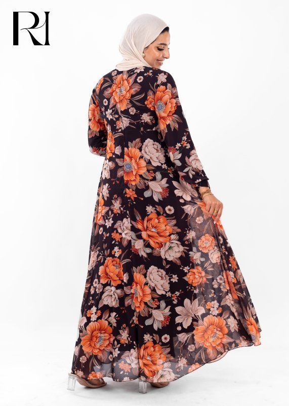 Midnight Bloom Elegance Modest Maxi Dress - Ruehaya