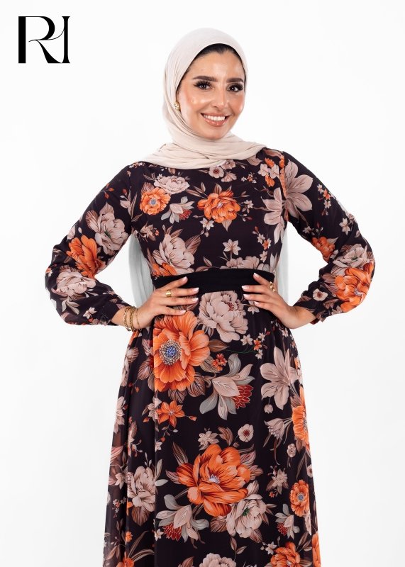 Midnight Bloom Elegance Modest Maxi Dress - Ruehaya