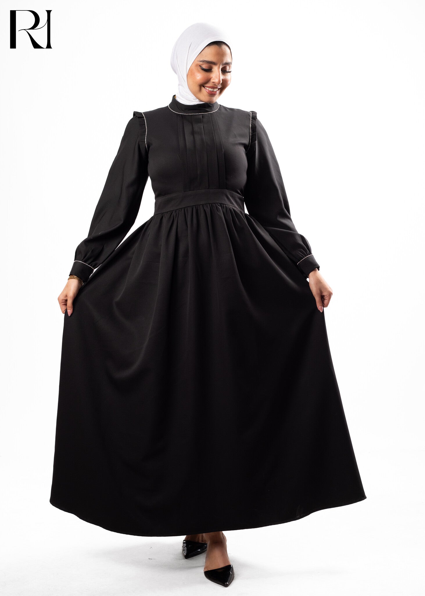 Midnight Grace Pleated Modest Maxi Dress