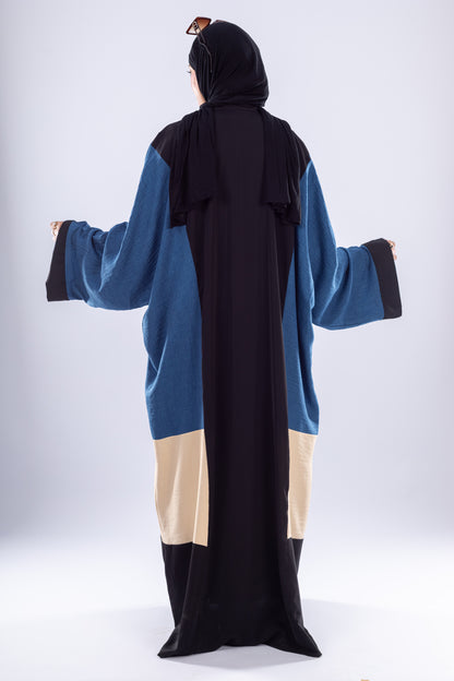 Modern Oversized Denim Abaya with Contrast Panels - Ruehaya