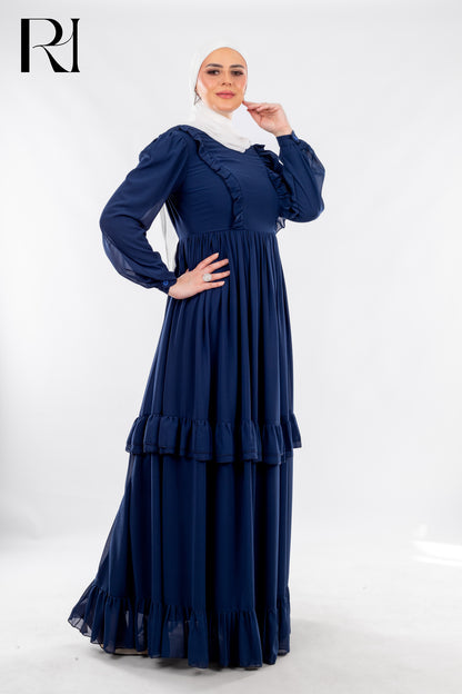 Modest Petroleum Maxi Dress with Ruffle Grace - Ruehaya