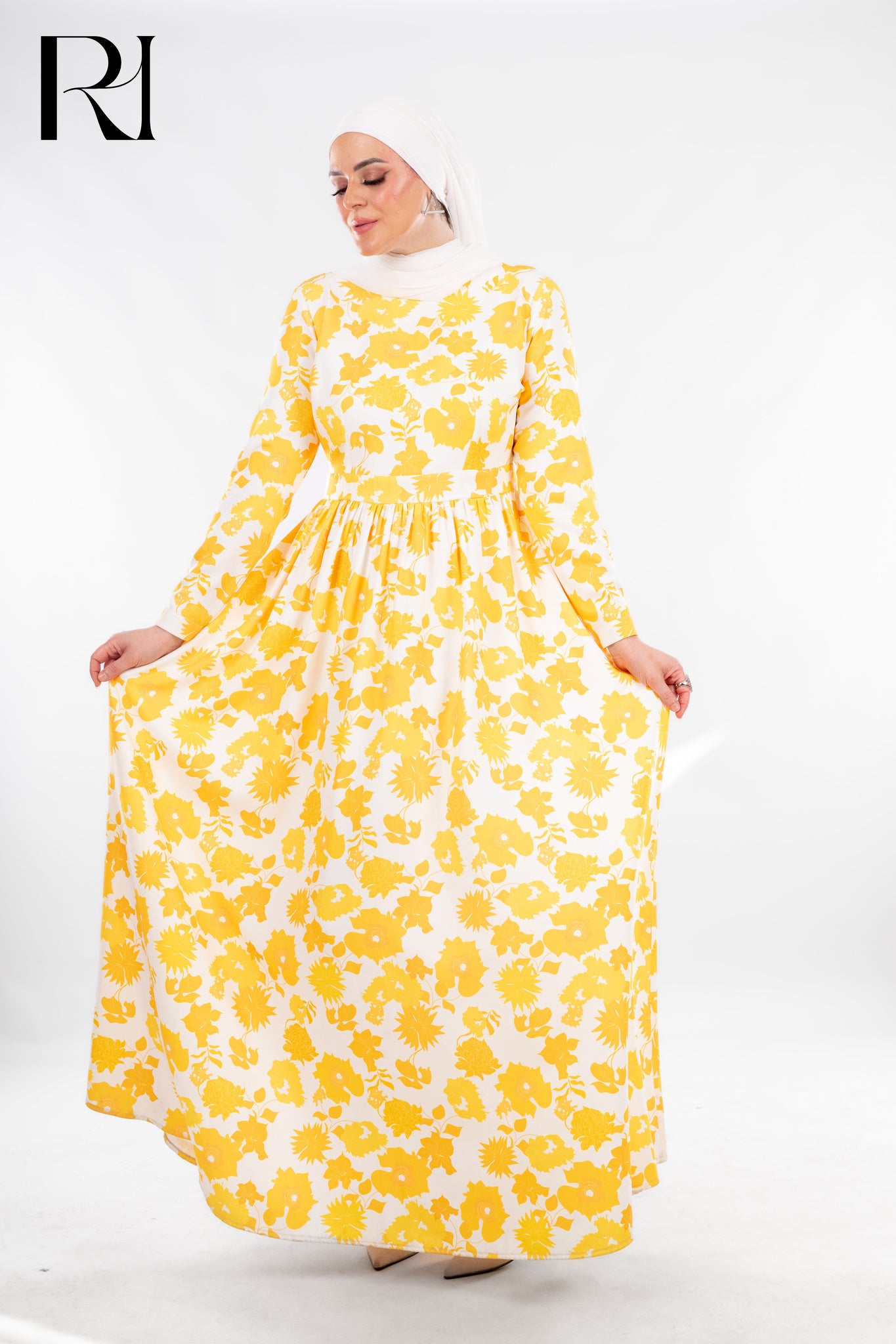 Modest Yellow Floral Maxi Dress for Summer Days - Ruehaya
